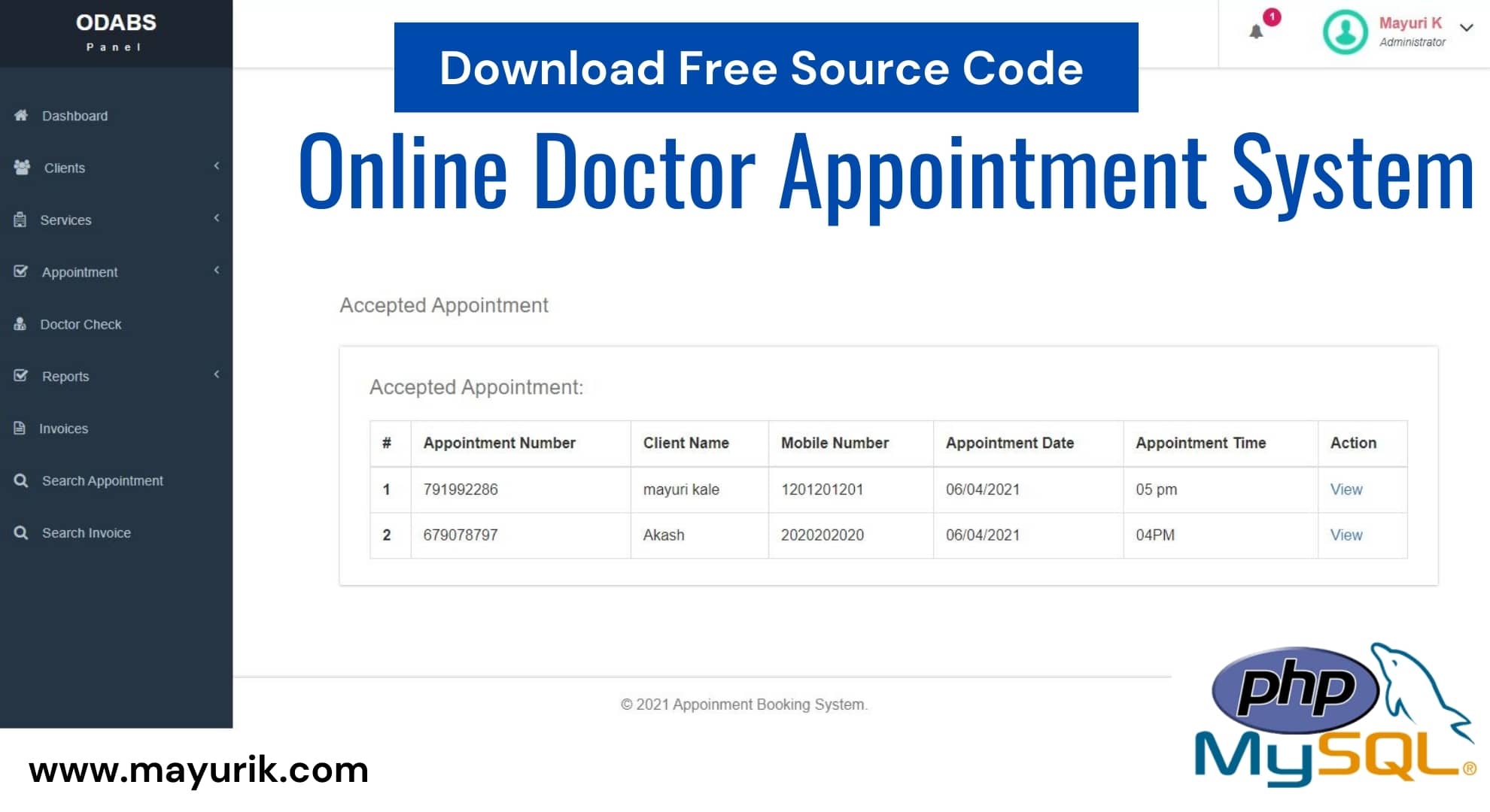 Online Doctor Appointment System Project In Php Free Download 2021 